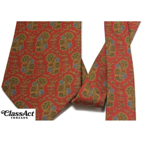 COACH Men’s Neck Tie 100% Silk Red Geometric 4" Wide - Picture 4 of 4